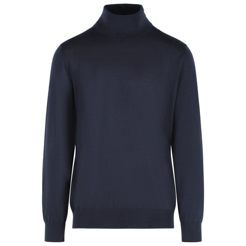 Zegna Navy Blue Cashmere And Silk Turtleneck Sweater Men